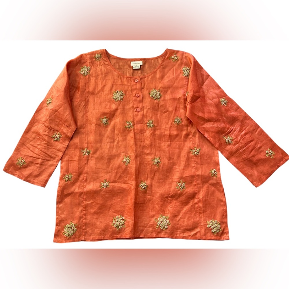 Sleeping On Snow x Anthropologie Silk Embroidered Flower Blossom Tunic Top | M